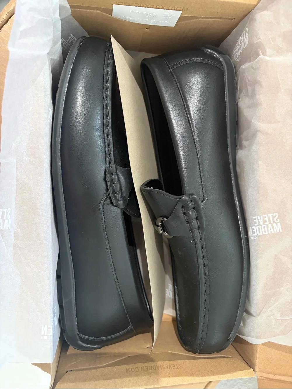 Steve Madden Black Leather Bit-Detail Slip-On Loafers